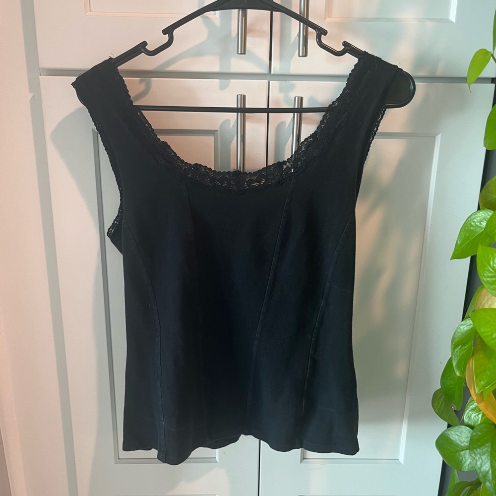 Grace Elements Black Corset Tank Top Lace Border M
